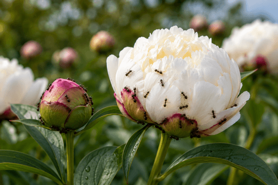 ants on peonies